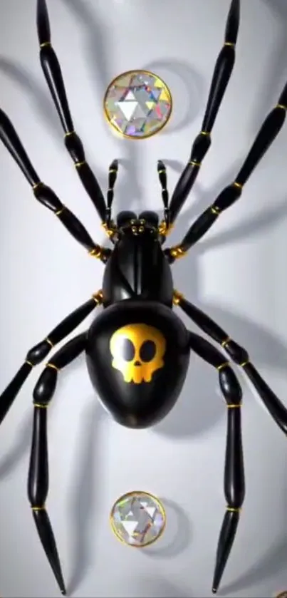 Black spider with skull motif on wallpaper.