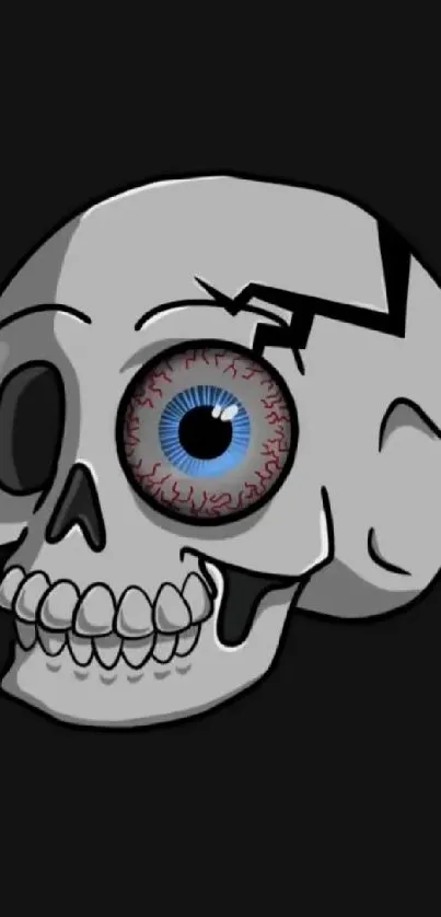 Stylized skull with blue eye on dark background.