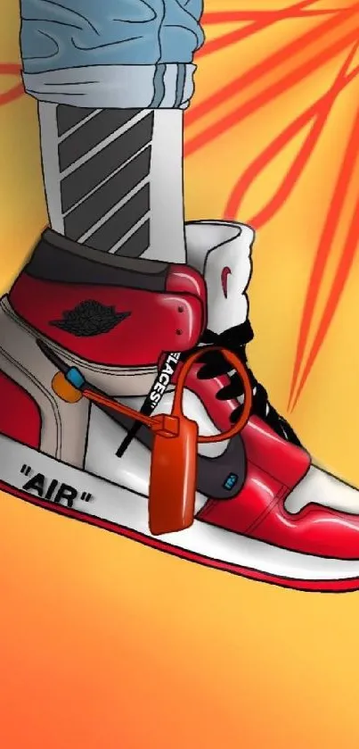 Illustrated sneaker on vibrant orange background.