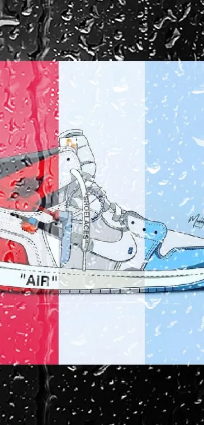 Sneaker artwork in red and blue hues, perfect for fashion wallpaper.