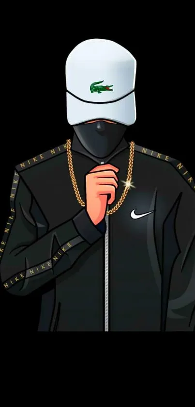 Streetwear avatar with black outfit and cap.