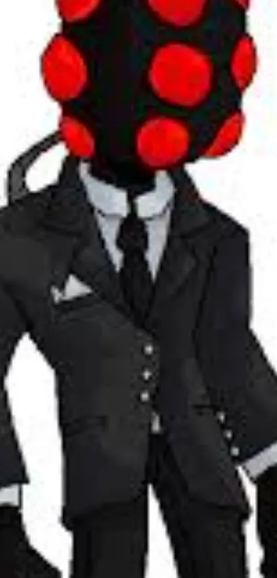 A character in a black suit with red polka dots as stylish wallpaper.