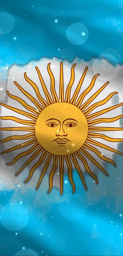 Mobile wallpaper featuring a sun design set against a blue sky background.