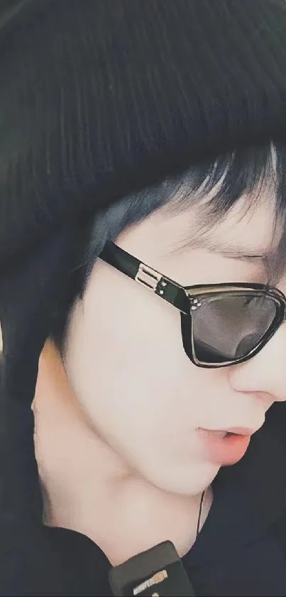 Close-up of a person wearing sunglasses and a beanie.