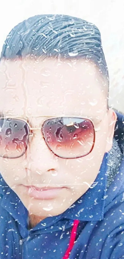 Portrait with sunglasses and raindrop effect.