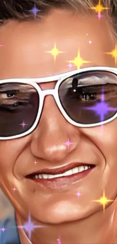 Stylish sunglasses with sparkle effect enhance the vibrant mobile wallpaper.