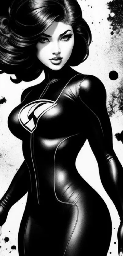 Stylish black and white superhero female art wallpaper.