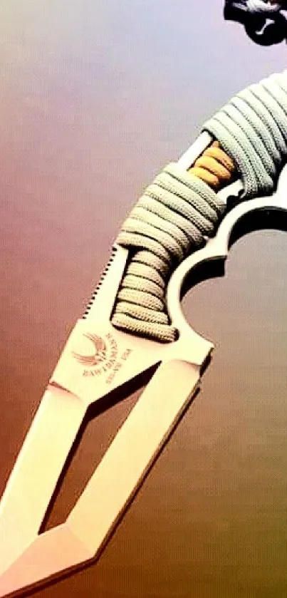 Stylish tactical knife with beige tones and detailed grip for mobile wallpaper.