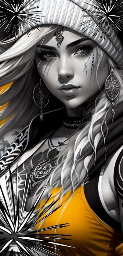 Stylish tattooed woman with artistic design.