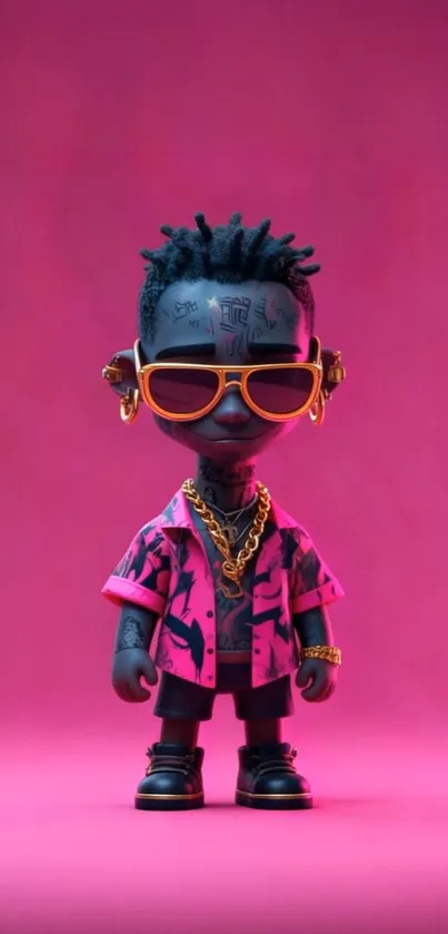 Trendy toy with sunglasses on a pink background.
