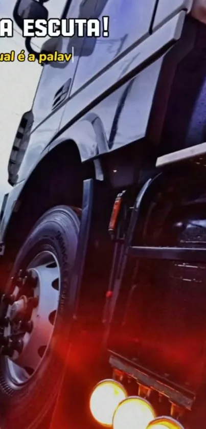 Dynamic truck on the roadside with vibrant lighting.