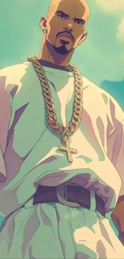 Urban anime character with gold chain wallpaper.