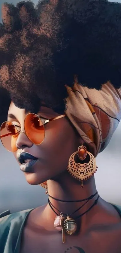 Stylish portrait of a woman with vibrant accessories and earthy tones.