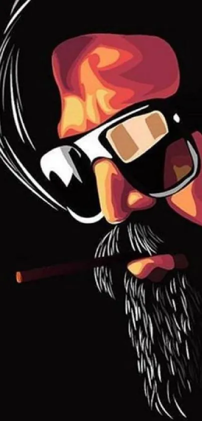 Vector art with bearded man in sunglasses, black background.