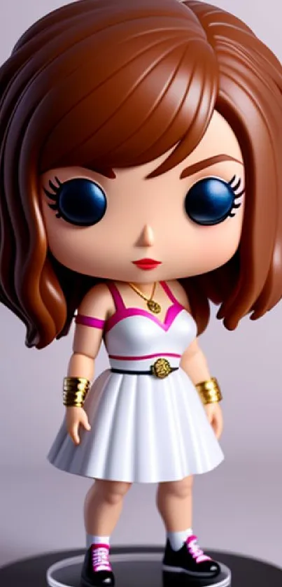 Stylized vinyl figure with brown hair and a white dress, perfect for wallpaper.