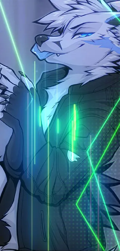 Stylish wolf character in a cool blue artistic wallpaper.