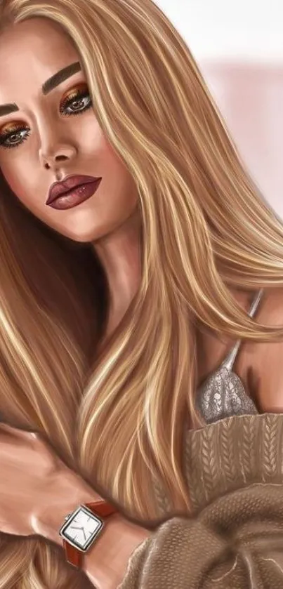 Digital art portrait of a blonde woman with elegant style.