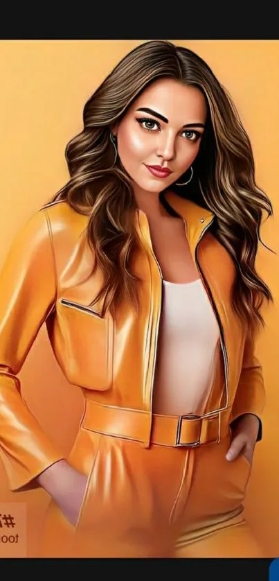 Stylish woman in orange jacket digital artwork