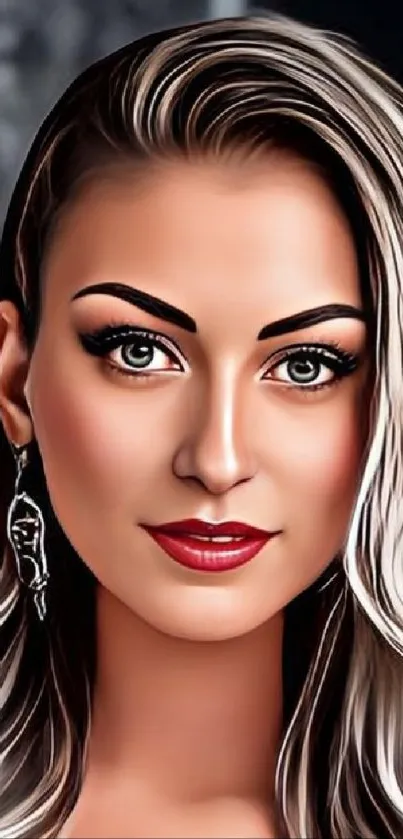 Stylish digital art portrait of a woman with earrings.