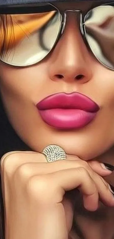 Chic woman with sunglasses and pink lips.