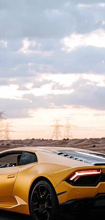 Dynamic yellow sports car in scenic desert view.