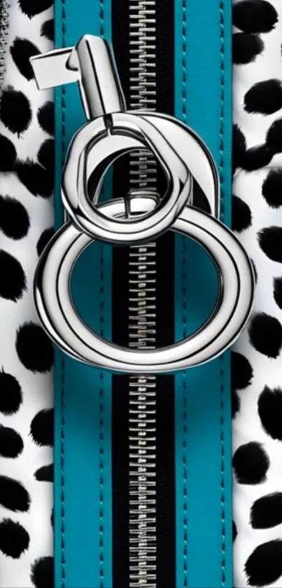 Zipper design with spotted pattern on teal background.