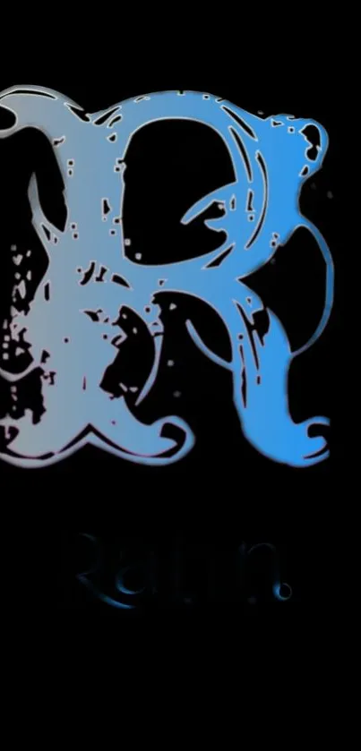 Stylized blue letter R on a black background wallpaper.