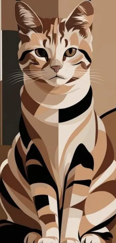 Stylized cat art wallpaper with abstract geometric patterns.