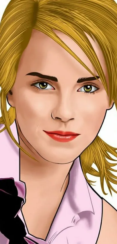 Cartoon style portrait of a blonde woman, vibrant and colorful art design.