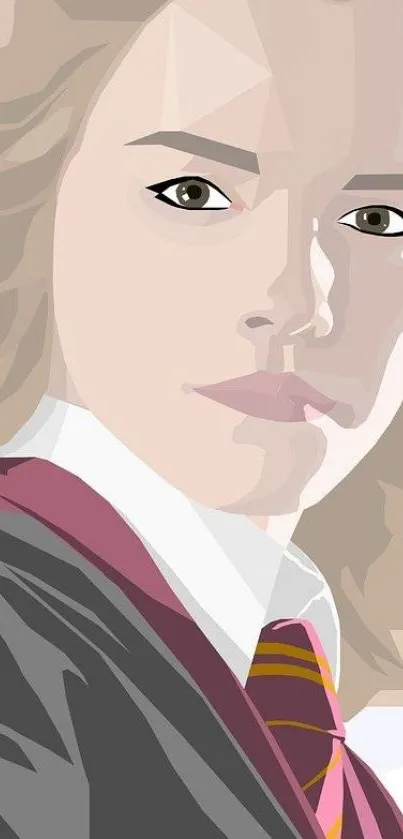 Stylized vector portrait of girl in maroon uniform