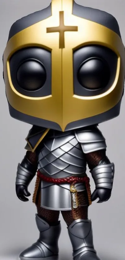 Stylized knight with gold helmet and silver armor mobile wallpaper.