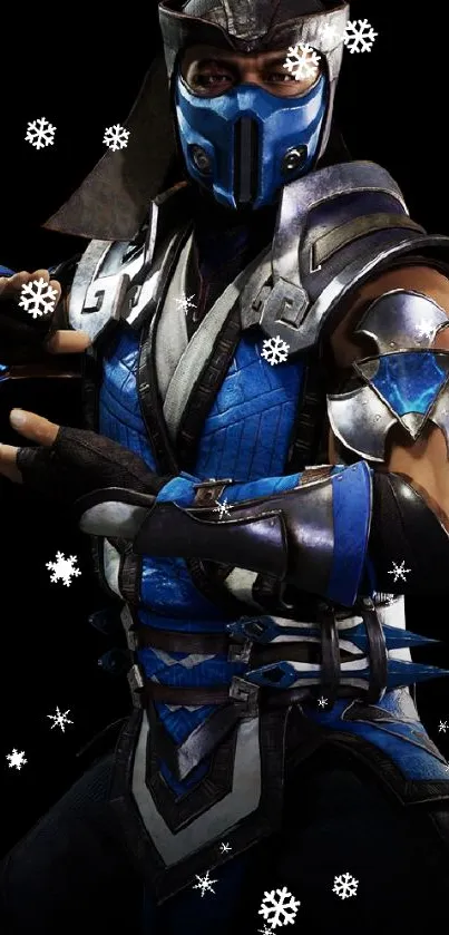 Sub-Zero in blue armor striking a battle pose with focused intensity.