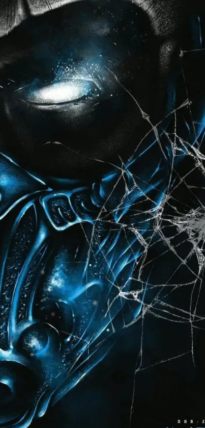 Sub-Zero cybernetic mask with cracked glass art wallpaper.