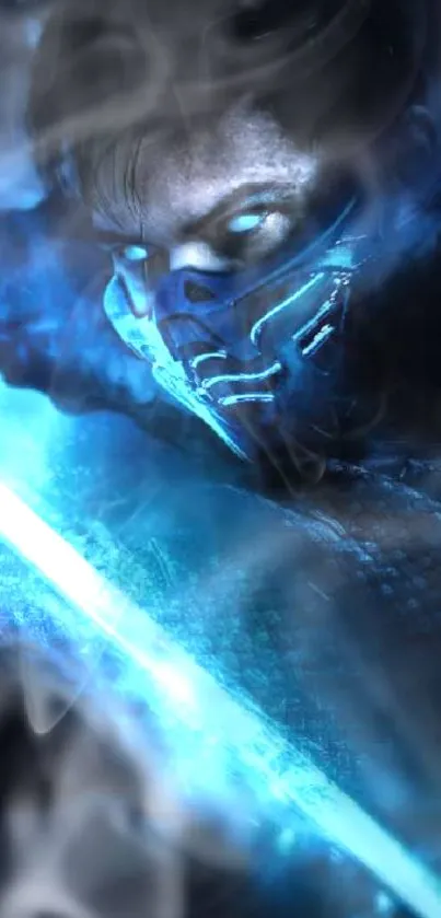 Sub-Zero from Mortal Kombat in blue themed mobile wallpaper.