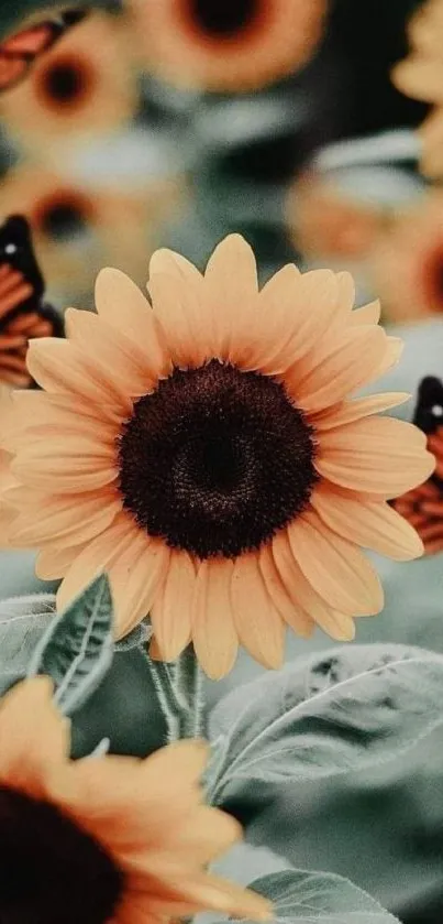 Sunflower and butterflies mobile wallpaper, vibrant and elegant.