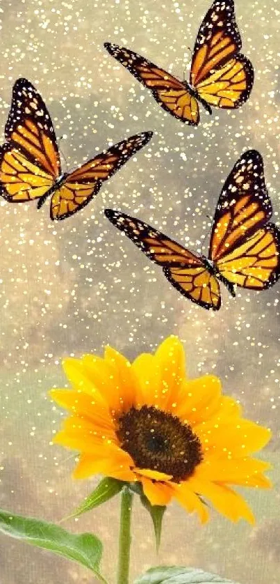 Vibrant sunflower with butterflies wallpaper