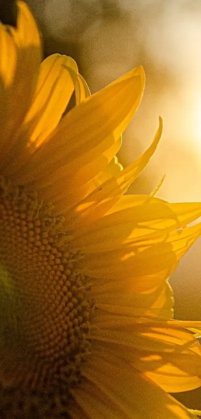 Sunflower glowing in golden sunrise light.