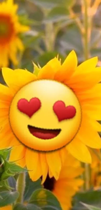 Sunflower with heart-eyed emoji in yellow brightness.