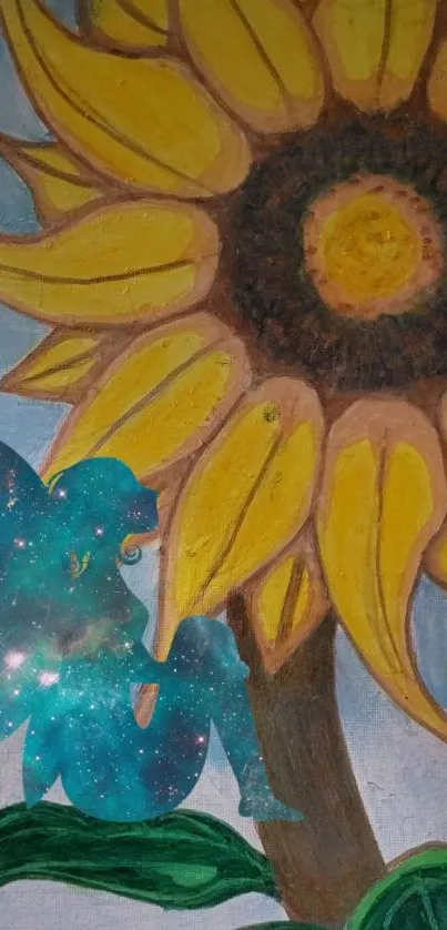 Fantasy wallpaper with a sunflower and fairy.