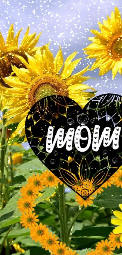 Heartwarming sunflower mom wallpaper with heart design.