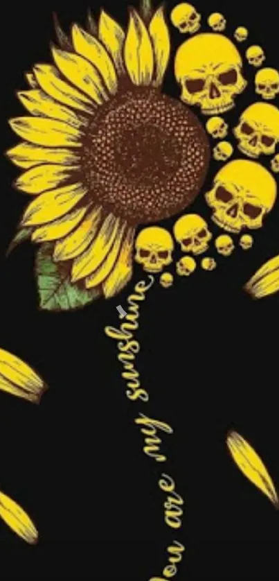 Sunflower and skull art wallpaper on dark background.