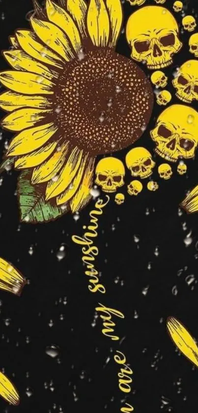 Sunflower and skull-themed phone wallpaper with bold yellow design.