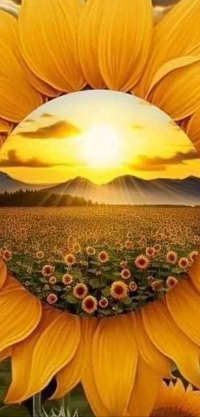 Sunflower field at sunset in mobile wallpaper.