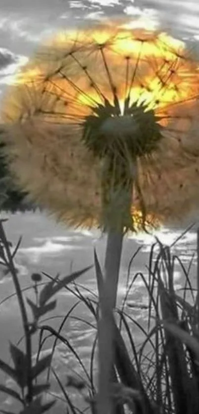 Dandelion reflecting the sunset over a tranquil lake.