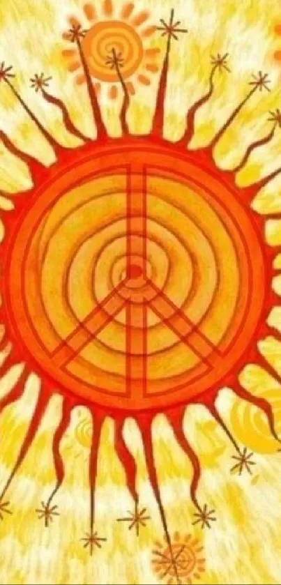 Bright abstract sun and peace symbol art.