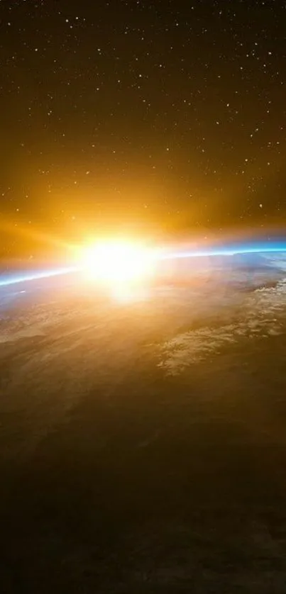 Sunrise over planet Earth with celestial view.