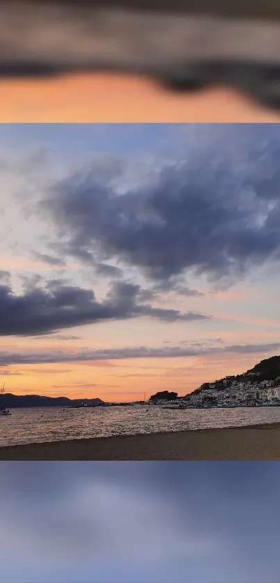 A beautiful sunset over a beach with colorful skies and ocean view.