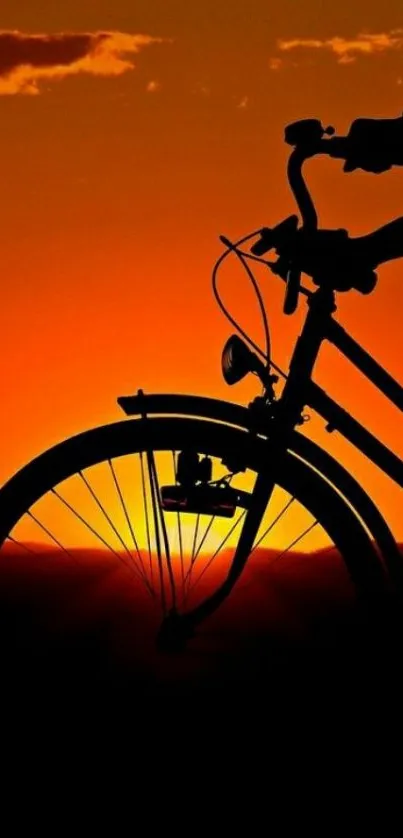 Bicycle silhouette against a vibrant orange sunset, creating a stunning mobile wallpaper.