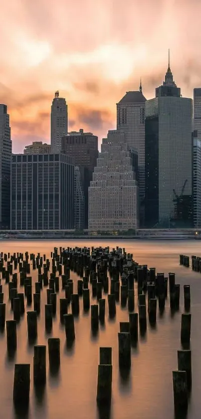 Breathtaking sunset over a cityscape with silhouetted skyscrapers.