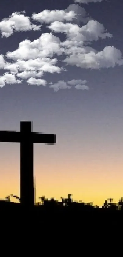 Silhouette of crosses against a vibrant sunset sky.